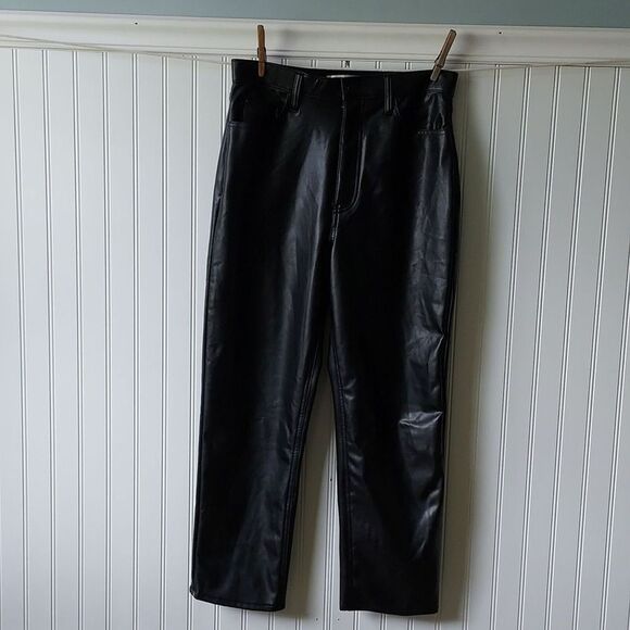 Abercrombie & Fitch Ankle Straight Ultra High Rise Vegan Leather Black Pants New - Picture 2 of 13